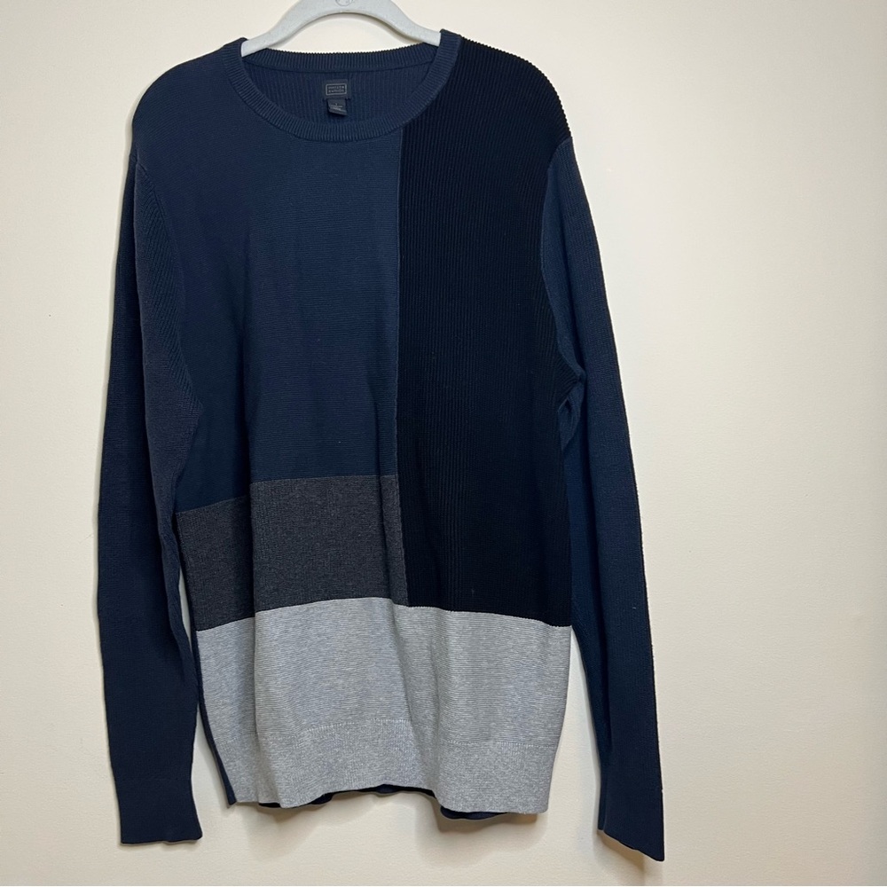 14th & Union color block sweater texture ribbed crew neck long sleeve mens Large